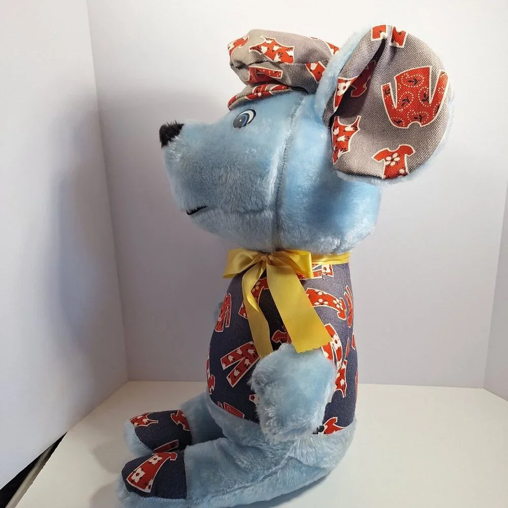 Circus Circus Plush Blue Mouse 70s Style Outfit Large 22" Yellow Bow With Tags - Picture 10 of 15